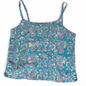 Vintage Tropical Women’s Floral Puprle and Blue Tank